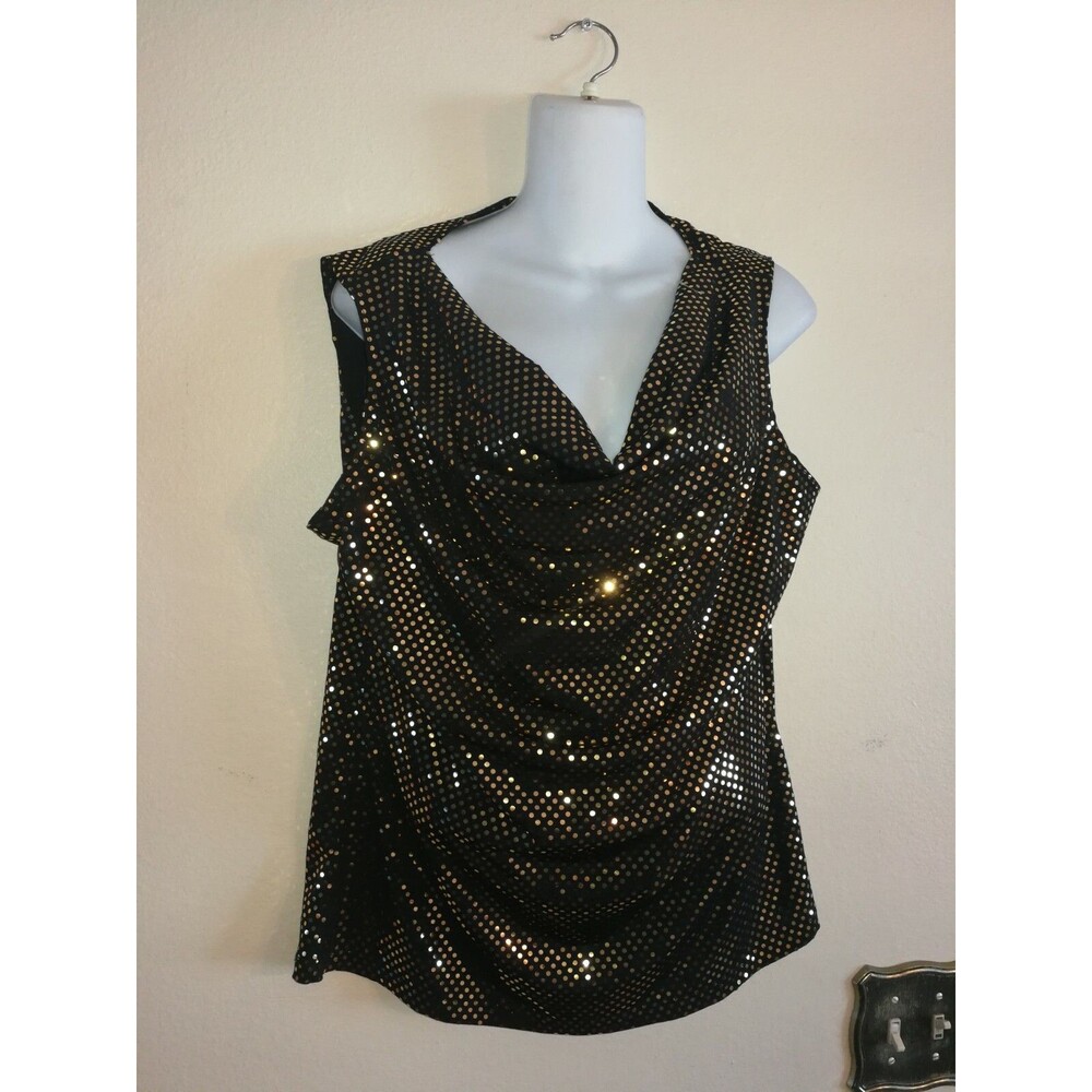 New with tags Nice Women's Forever Jade Gold Shiny Polka Dot Black Top Size XL